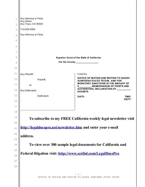 biglaw benefits. . Motion to quash subpoena california